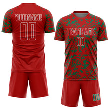 Load image into Gallery viewer, Custom Red Kelly Green-White Liquid Fluid Pattern Sports Sublimation Soccer Uniform Jersey
