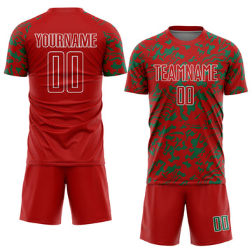 Custom Red Kelly Green-White Liquid Fluid Pattern Sports Sublimation Soccer Uniform Jersey