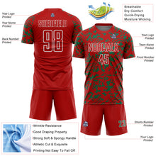 Load image into Gallery viewer, Custom Red Kelly Green-White Liquid Fluid Pattern Sports Sublimation Soccer Uniform Jersey
