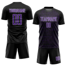 Laden Sie das Bild in den Galerie-Viewer, Custom Black Purple-White Abstract Scribble Curve Line Pattern Sports Sublimation Soccer Uniform Jersey

