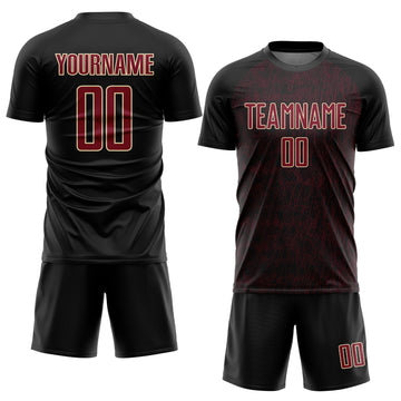 Custom Black Crimson-Cream Abstract Scribble Curve Line Pattern Sports Sublimation Soccer Uniform Jersey