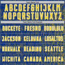 Load image into Gallery viewer, Custom Royal Yellow-White Abstract Scribble Curve Line Pattern Sports Sublimation Soccer Uniform Jersey
