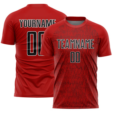 Custom Red Black-White Abstract Scribble Curve Line Pattern Sports Sublimation Soccer Uniform Jersey