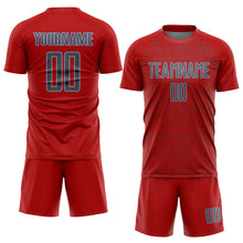 Load image into Gallery viewer, Custom Red Steel Gray-Light Blue Abstract Scribble Curve Line Pattern Sports Sublimation Soccer Uniform Jersey

