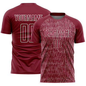 Custom Crimson White Abstract Scribble Curve Line Pattern Sports Sublimation Soccer Uniform Jersey