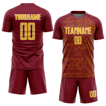 Custom Crimson Gold-White Abstract Scribble Curve Line Pattern Sports Sublimation Soccer Uniform Jersey