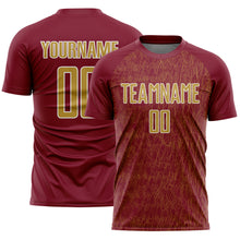 Загрузить изображение в средство просмотра галереи, Custom Crimson Old Gold-White Abstract Scribble Curve Line Pattern Sports Sublimation Soccer Uniform Jersey
