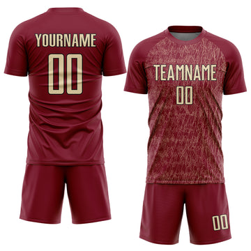 Custom Crimson Cream-Black Abstract Scribble Curve Line Pattern Sports Sublimation Soccer Uniform Jersey