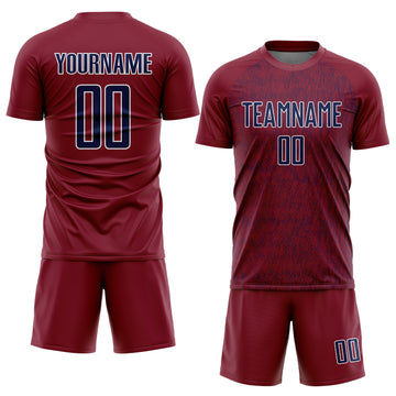 Custom Crimson Navy-White Abstract Scribble Curve Line Pattern Sports Sublimation Soccer Uniform Jersey