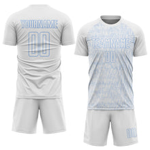 Загрузить изображение в средство просмотра галереи, Custom White Light Blue Abstract Scribble Curve Line Pattern Sports Sublimation Soccer Uniform Jersey
