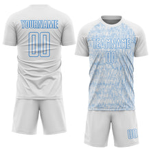 Загрузить изображение в средство просмотра галереи, Custom White Powder Blue Abstract Scribble Curve Line Pattern Sports Sublimation Soccer Uniform Jersey
