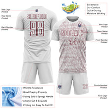 Загрузить изображение в средство просмотра галереи, Custom White Burgundy Abstract Scribble Curve Line Pattern Sports Sublimation Soccer Uniform Jersey
