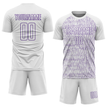 Custom White Purple Abstract Scribble Curve Line Pattern Sports Sublimation Soccer Uniform Jersey