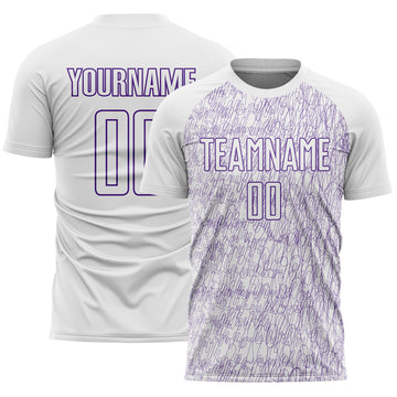 Custom White Purple Abstract Scribble Curve Line Pattern Sports Sublimation Soccer Uniform Jersey