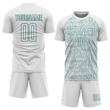 Charger l'image dans la galerie, Custom White Teal Abstract Scribble Curve Line Pattern Sports Sublimation Soccer Uniform Jersey
