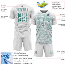 Charger l'image dans la galerie, Custom White Teal Abstract Scribble Curve Line Pattern Sports Sublimation Soccer Uniform Jersey
