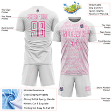 Загрузить изображение в средство просмотра галереи, Custom White Pink Abstract Scribble Curve Line Pattern Sports Sublimation Soccer Uniform Jersey
