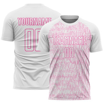 Custom White Pink Abstract Scribble Curve Line Pattern Sports Sublimation Soccer Uniform Jersey