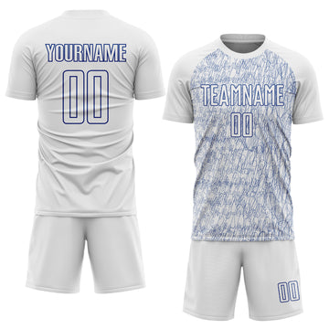 Custom White Royal Abstract Scribble Curve Line Pattern Sports Sublimation Soccer Uniform Jersey
