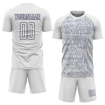 Custom White Navy Abstract Scribble Curve Line Pattern Sports Sublimation Soccer Uniform Jersey
