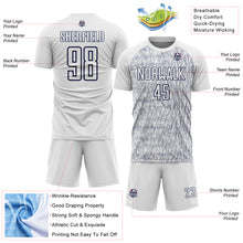 Загрузить изображение в средство просмотра галереи, Custom White Navy Abstract Scribble Curve Line Pattern Sports Sublimation Soccer Uniform Jersey
