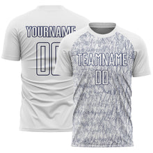 Загрузить изображение в средство просмотра галереи, Custom White Navy Abstract Scribble Curve Line Pattern Sports Sublimation Soccer Uniform Jersey

