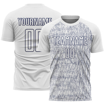 Custom White Navy Abstract Scribble Curve Line Pattern Sports Sublimation Soccer Uniform Jersey