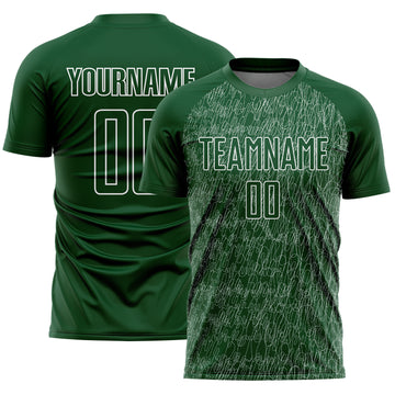 Custom Green White Abstract Scribble Curve Line Pattern Sports Sublimation Soccer Uniform Jersey