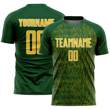 Custom Green Yellow-White Abstract Scribble Curve Line Pattern Sports Sublimation Soccer Uniform Jersey