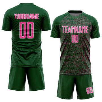Custom Green Pink-White Abstract Scribble Curve Line Pattern Sports Sublimation Soccer Uniform Jersey