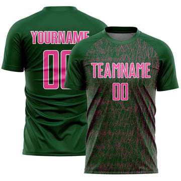 Custom Green Pink-White Abstract Scribble Curve Line Pattern Sports Sublimation Soccer Uniform Jersey
