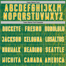 Load image into Gallery viewer, Custom Kelly Green Gold-White Abstract Scribble Curve Line Pattern Sports Sublimation Soccer Uniform Jersey
