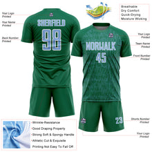 Загрузить изображение в средство просмотра галереи, Custom Kelly Green Light Blue-White Abstract Scribble Curve Line Pattern Sports Sublimation Soccer Uniform Jersey
