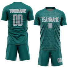 Загрузить изображение в средство просмотра галереи, Custom Teal Gray-White Abstract Scribble Curve Line Pattern Sports Sublimation Soccer Uniform Jersey
