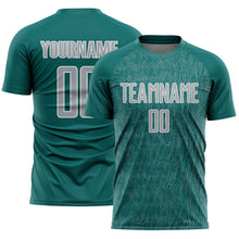 Загрузить изображение в средство просмотра галереи, Custom Teal Gray-White Abstract Scribble Curve Line Pattern Sports Sublimation Soccer Uniform Jersey
