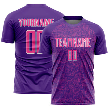 Custom Purple Pink-White Abstract Scribble Curve Line Pattern Sports Sublimation Soccer Uniform Jersey