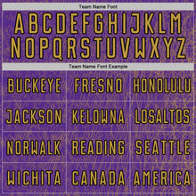 Charger l'image dans la galerie, Custom Purple Old Gold-Black Abstract Scribble Curve Line Pattern Sports Sublimation Soccer Uniform Jersey
