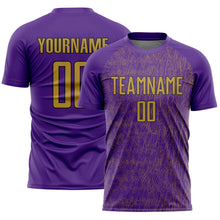 Charger l'image dans la galerie, Custom Purple Old Gold-Black Abstract Scribble Curve Line Pattern Sports Sublimation Soccer Uniform Jersey
