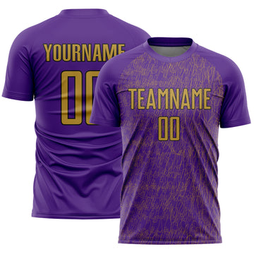 Custom Purple Old Gold-Black Abstract Scribble Curve Line Pattern Sports Sublimation Soccer Uniform Jersey