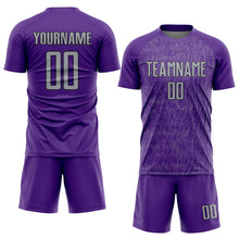 Загрузить изображение в средство просмотра галереи, Custom Purple Gray-Black Abstract Scribble Curve Line Pattern Sports Sublimation Soccer Uniform Jersey
