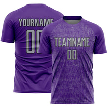 Загрузить изображение в средство просмотра галереи, Custom Purple Gray-Black Abstract Scribble Curve Line Pattern Sports Sublimation Soccer Uniform Jersey
