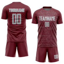 Charger l'image dans la galerie, Custom Burgundy Gray-White Abstract Scribble Curve Line Pattern Sports Sublimation Soccer Uniform Jersey
