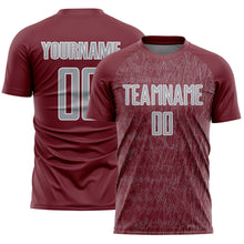 Charger l'image dans la galerie, Custom Burgundy Gray-White Abstract Scribble Curve Line Pattern Sports Sublimation Soccer Uniform Jersey
