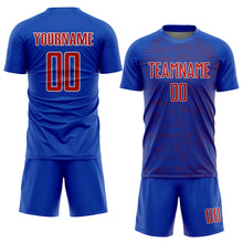Charger l'image dans la galerie, Custom Thunder Blue Red-White Abstract Scribble Curve Line Pattern Sports Sublimation Soccer Uniform Jersey
