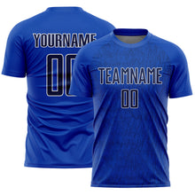 Laden Sie das Bild in den Galerie-Viewer, Custom Thunder Blue Navy-White Abstract Scribble Curve Line Pattern Sports Sublimation Soccer Uniform Jersey
