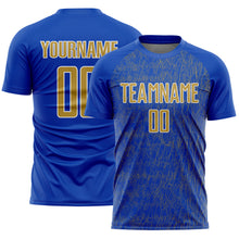 Charger l'image dans la galerie, Custom Thunder Blue Old Gold-White Abstract Scribble Curve Line Pattern Sports Sublimation Soccer Uniform Jersey
