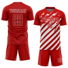 Load image into Gallery viewer, Custom Red White Distressed Diagonal Stripe Pattern Sports Sublimation Soccer Uniform Jersey
