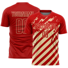 Laden Sie das Bild in den Galerie-Viewer, Custom Red Cream Distressed Diagonal Stripe Pattern Sports Sublimation Soccer Uniform Jersey
