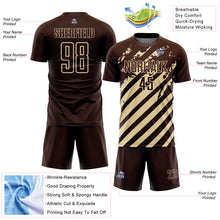 Load image into Gallery viewer, Custom Brown Cream Distressed Diagonal Stripe Pattern Sports Sublimation Soccer Uniform Jersey
