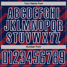 Загрузить изображение в средство просмотра галереи, Custom Navy White-Red Distressed Diagonal Stripe Pattern Sports Sublimation Soccer Uniform Jersey
